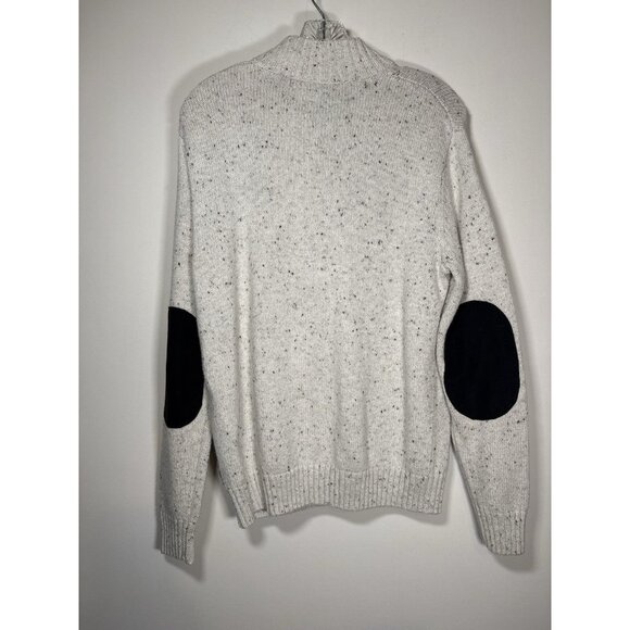 CHAPS Cream Heathered Mock Neck Elbow Patch Sweater Fisherman Academic Small - Picture 4 of 6